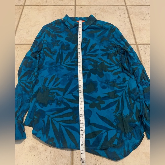 💜 Joe Fresh Blue Floral Long Sleeve Button-Up Tunic Shirt LG - Picture 5 of 5